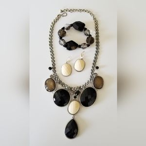 New Bundle includes Bracelet, Necklace, earrings, Smokey Quartz and faceted glas